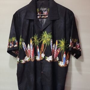 Aloha, Black Surfboard Print Men's Shirt, FAVANT XL